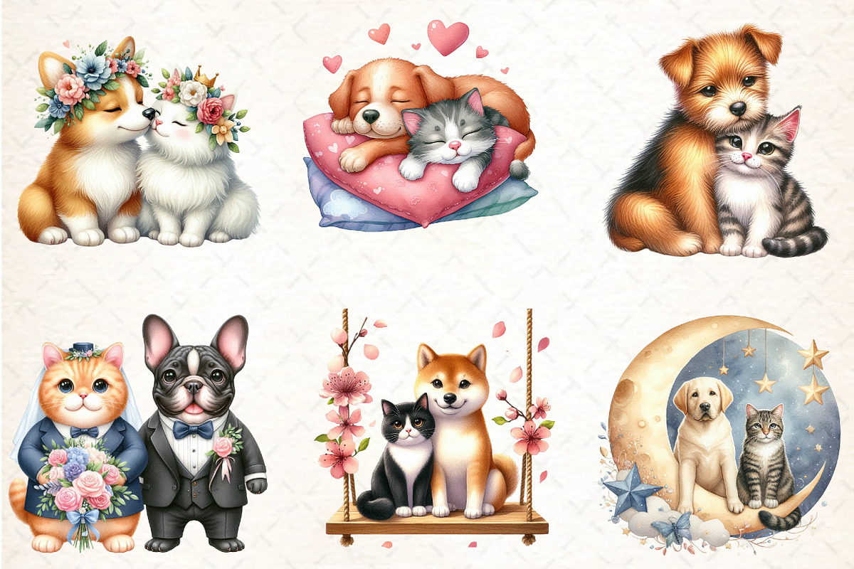 Watercolor Dog and Cat Cupol  Clipar, an Illustration by DreamCafeArt (Photo 4 of 7)