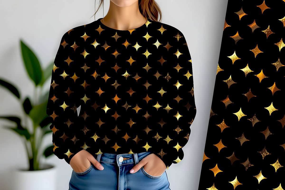 Gold Stars on Black Seamless Repeat, a Pattern Graphic by Sharon Schwalbe (Photo 2 of 5)
