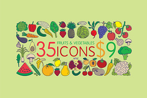 35 Icons - Fruits & Vegetables