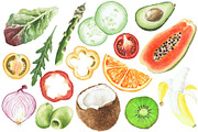 Watercolor clipart Vegan Mix summer, a Food Illustration by Vivitta (Thumbnail 2 of 6)