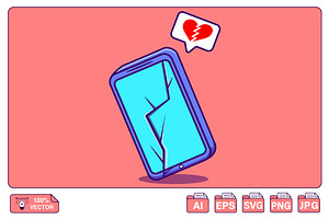 Cracked Phone Cartoon Vector, a Technology Illustration by Artstorystudio