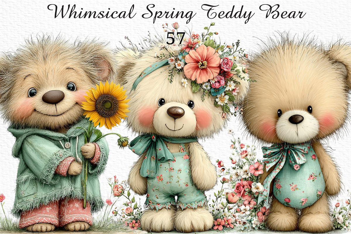 Whimsical Spring Teddy Bear Clipart, an Illustration by Craft Nest (Photo 1 of 11)