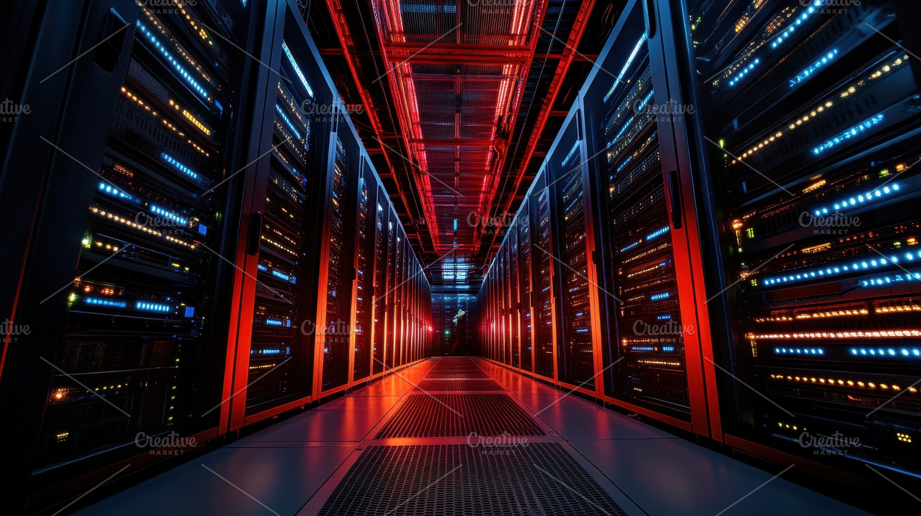 Night-lit data center hall, a Photo by Beautiful things