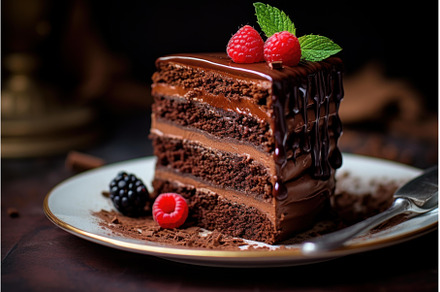 Indulgent Piece chocolate cake, a Food & Drink Photo by Ylivdesign