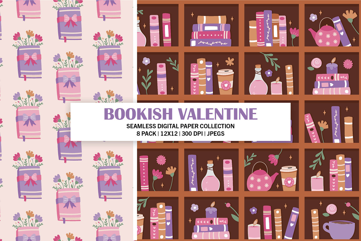 Bookish Valentine Seamless Patterns, a Pattern Graphic by Alanna Messina Design Co (Photo 4 of 8)
