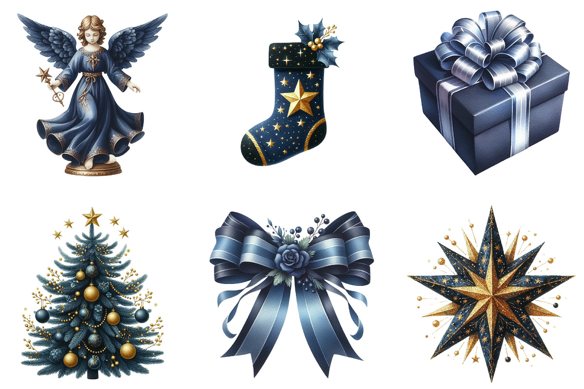 Watercolor Navy Christmas Clipart, an Illustration by DreamArtGraphic (Photo 4 of 5)