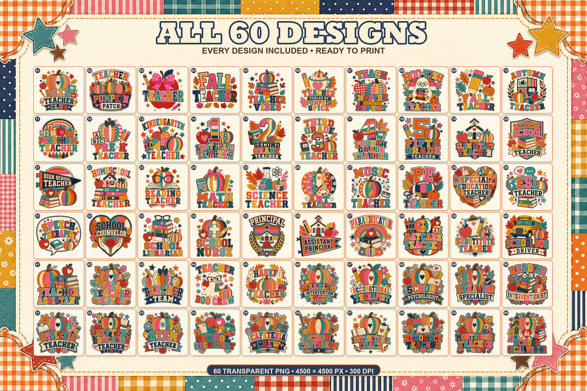 Fall Teacher Club 60 PNG Designs, an Object Graphic by KamimiArt (Photo 6 of 6)