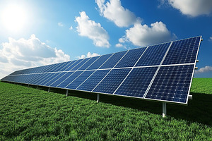 Solar power panels in green field, a Technology Photo by AlyaAnd