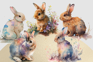 Hoppy Bunny Watercolor Clipart