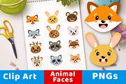 Cute Forest Animal Faces Clipart, an Animal Illustration by The Digital Download Shop (Thumbnail 1 of 3)