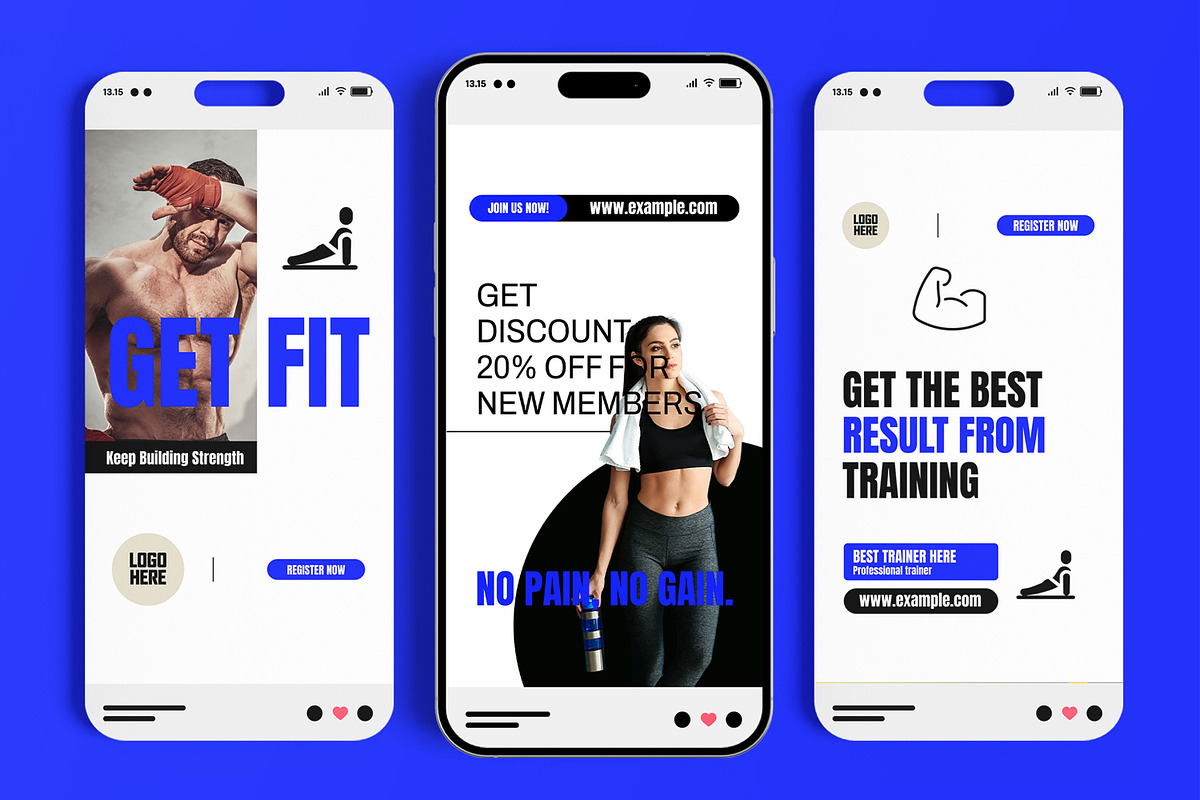 Blue Gym Fitness Story Post Set, a Social Media Template by MightyDesign (Photo 2 of 6)