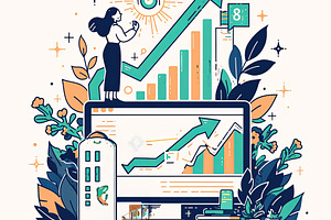 Illustration of economic growth with charts and nature-themed elements, a Photo by AS photostudio