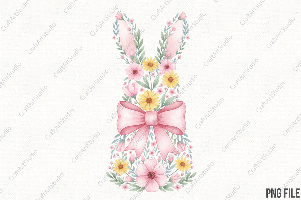 Floral Easter Bunny PNG, an Illustration by CraftArtStudio (Photo 1 of 4)