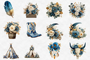 Watercolor Blue Western Boho Clipart, an Illustration by Designworld (Thumbnail 3 of 6)