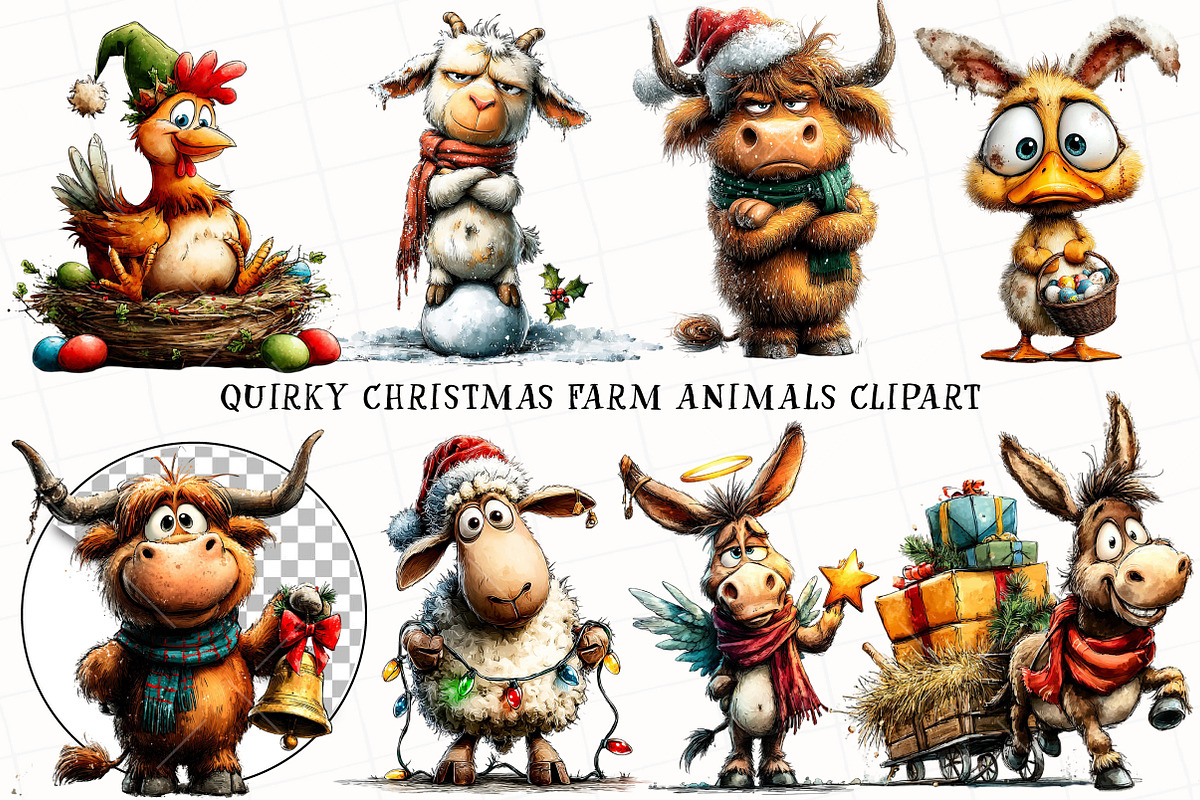 Quirky Christmas Farm Animals Clipar, an Illustration by OK Design (Photo 2 of 6)