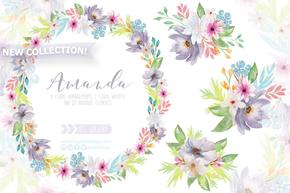 Floral Watercolor Design - Amanda, an Illustration by Lagartixa Shop (Photo 1 of 3)