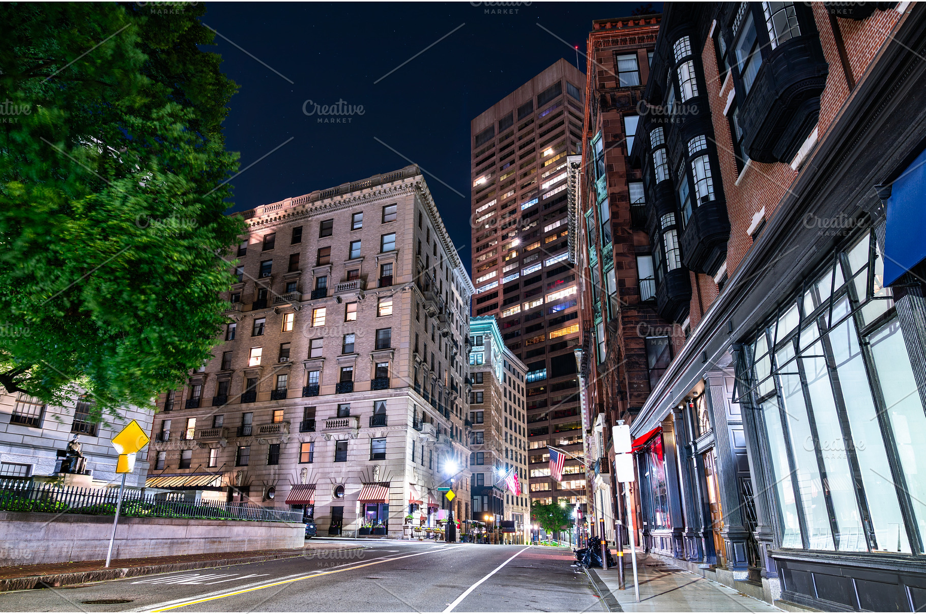 Boston night street framed by, an Architecture Photo by Leonid Andronov