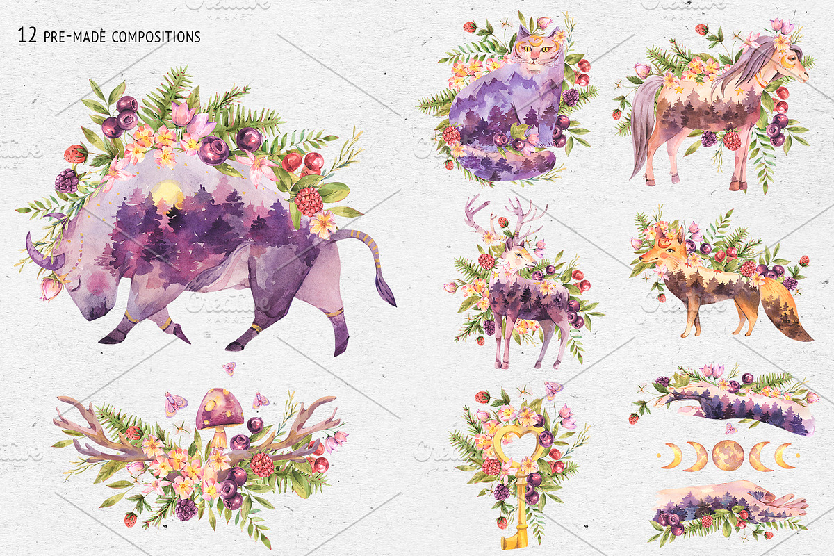 Watercolor Totem Animals, an Animal Illustration by Belusuab (Photo 9 of 14)