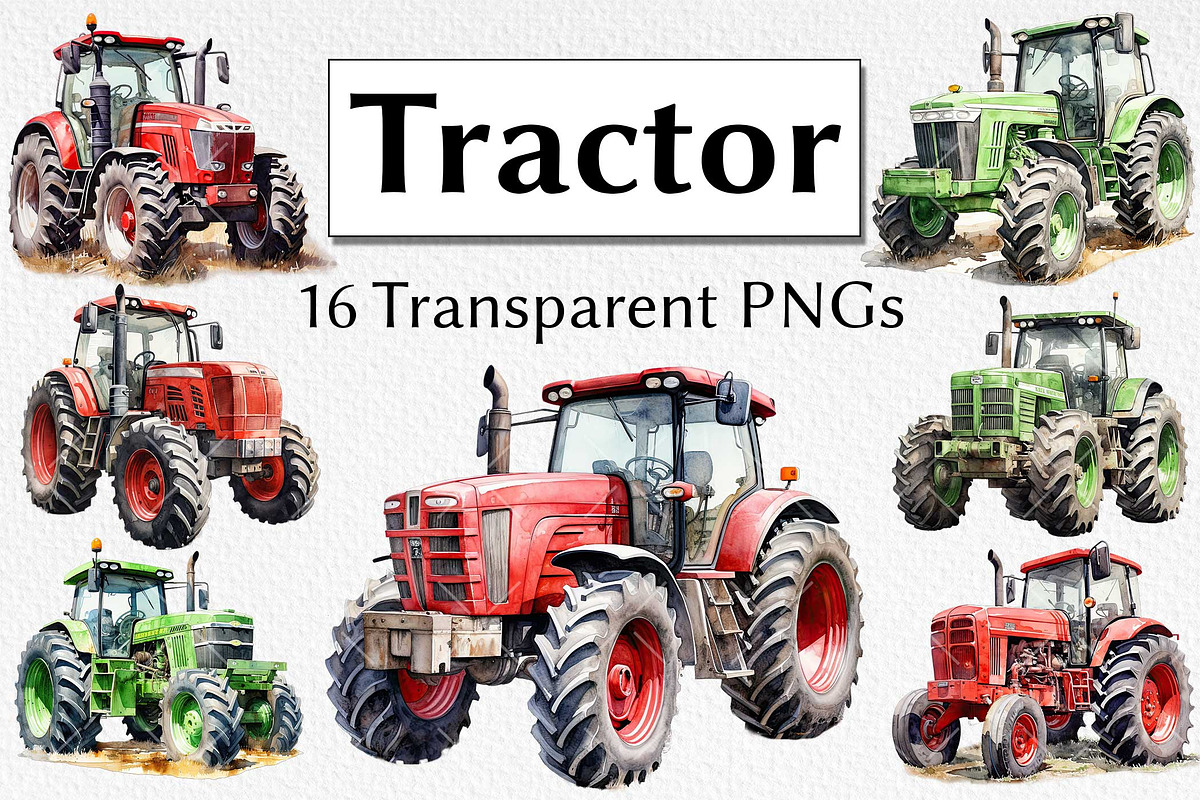 Tractor Watercolor Clipart, a Transportation Illustration by milkghost (Photo 1 of 2)