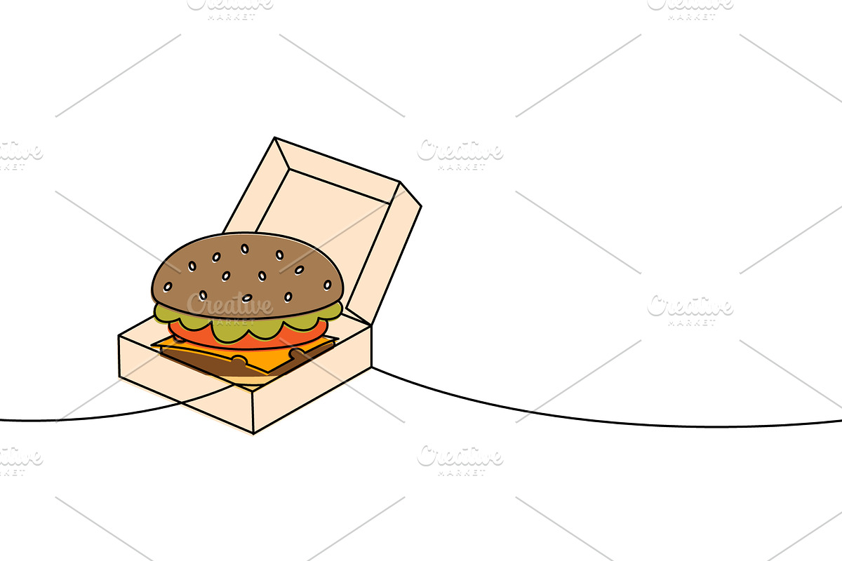 Delicious burger in cardboard box, a Food Illustration by GraphiShop