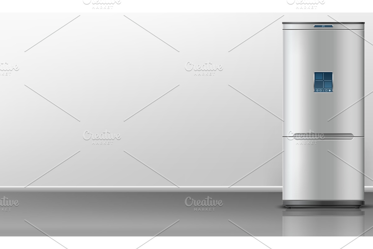 Realistic silver refrigerator stands, an Object Illustration by Vectorbuum