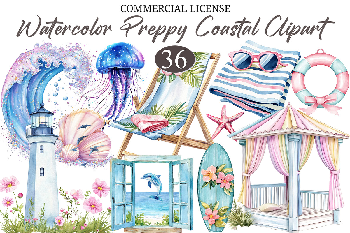 Preppy Coastal Clipart, a Seasonal Illustration by designcity5 (Photo 1 of 5)