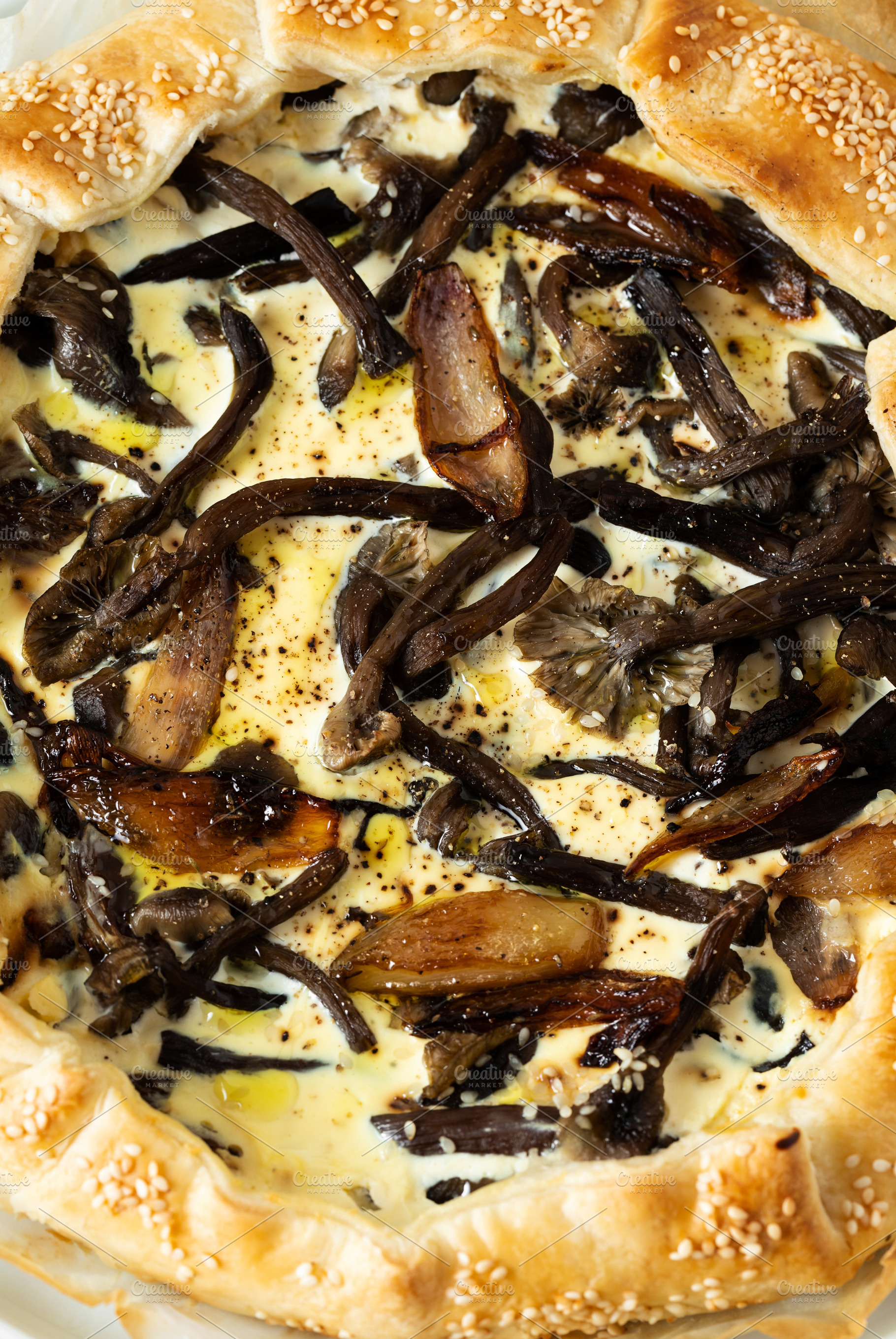 QUICHE LORRAINE pie with mushrooms and onions. minimalist style, a Food & Drink Photo by IriGri