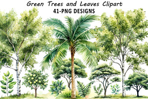 Green Trees and Leaves Clipart, an Illustration by Daily.Designs