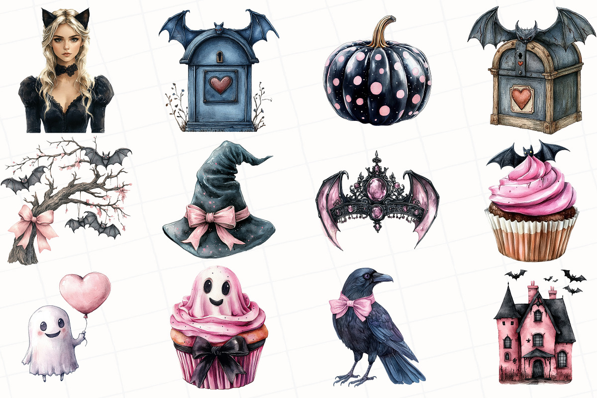 Watercolor Girly Halloween Clipart, an Illustration by OK Design (Photo 4 of 5)