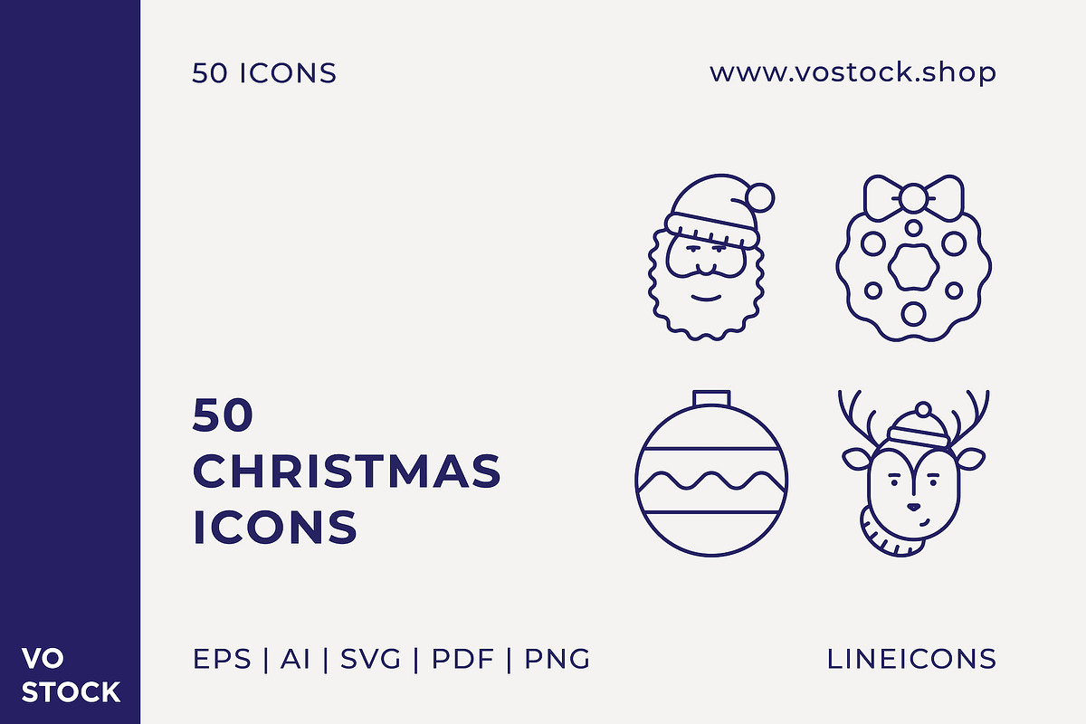 50 Christmas Icons, an Outline Icon by vo.stock (Photo 1 of 6)