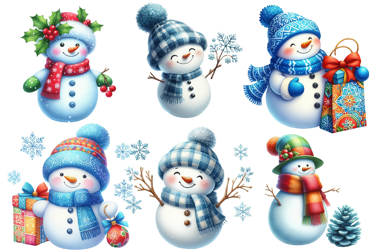 Christmas Winter Blue Snowman Clipar, an Illustration by Designworld (Photo 3 of 4)