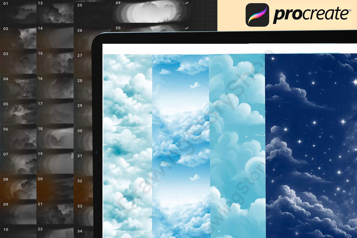 100Cloud Procreate brush,sky texture, a Brush Add-On by DrawingStoryShop