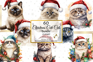 Cute Christmas Cats PNG Bundle