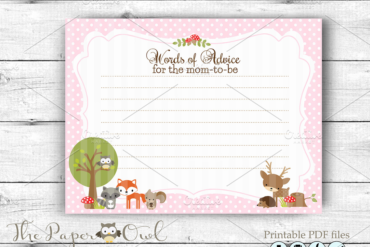 Woodland pink advice card, a Templates & Theme by ThePaperOwl (Photo 2 of 2)