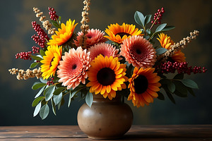 Vibrant autumn flower arrangement in, a Nature Photo by Artonix