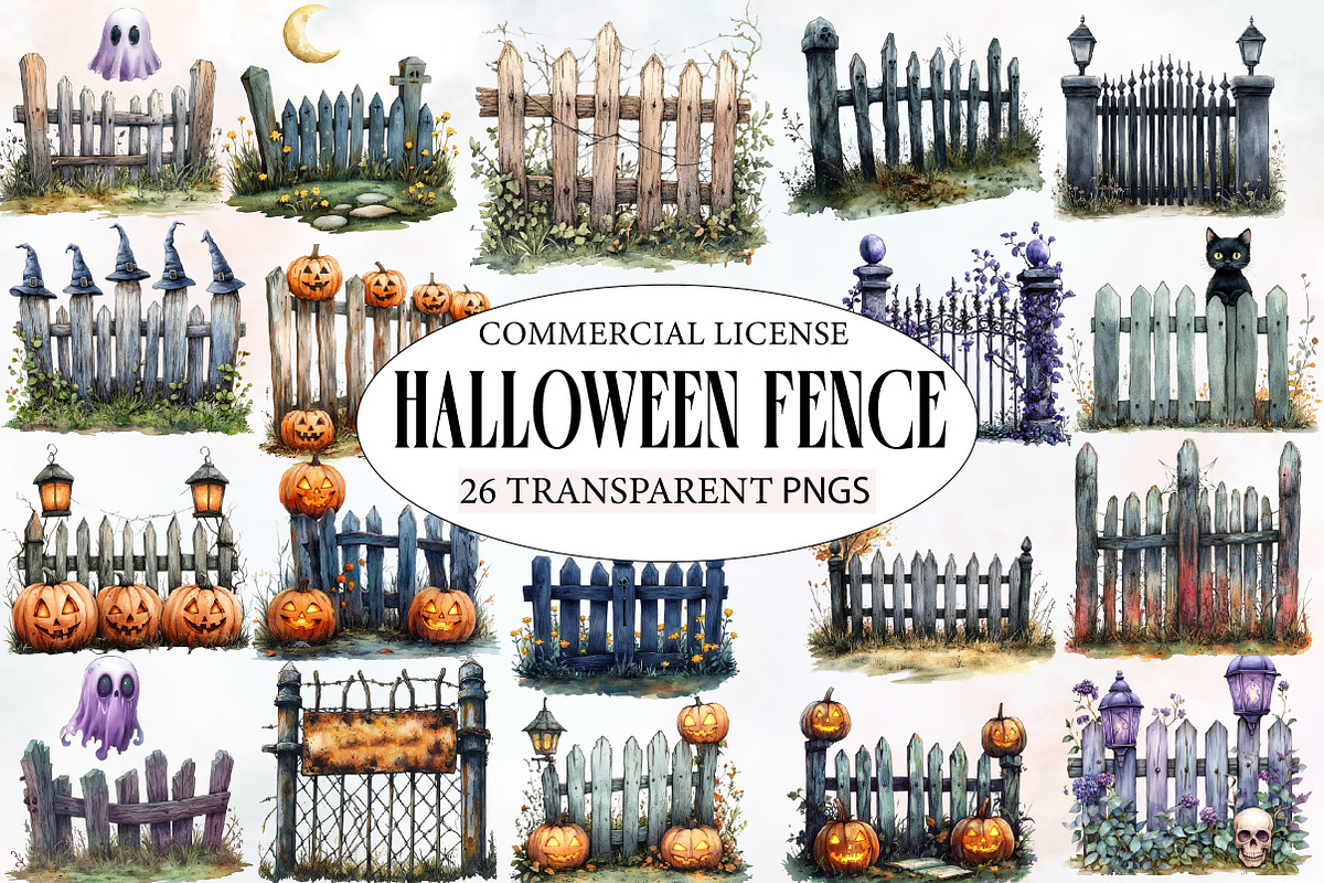 Watercolor Halloween Fence Clipart, an Illustration by Designworld (Photo 1 of 6)
