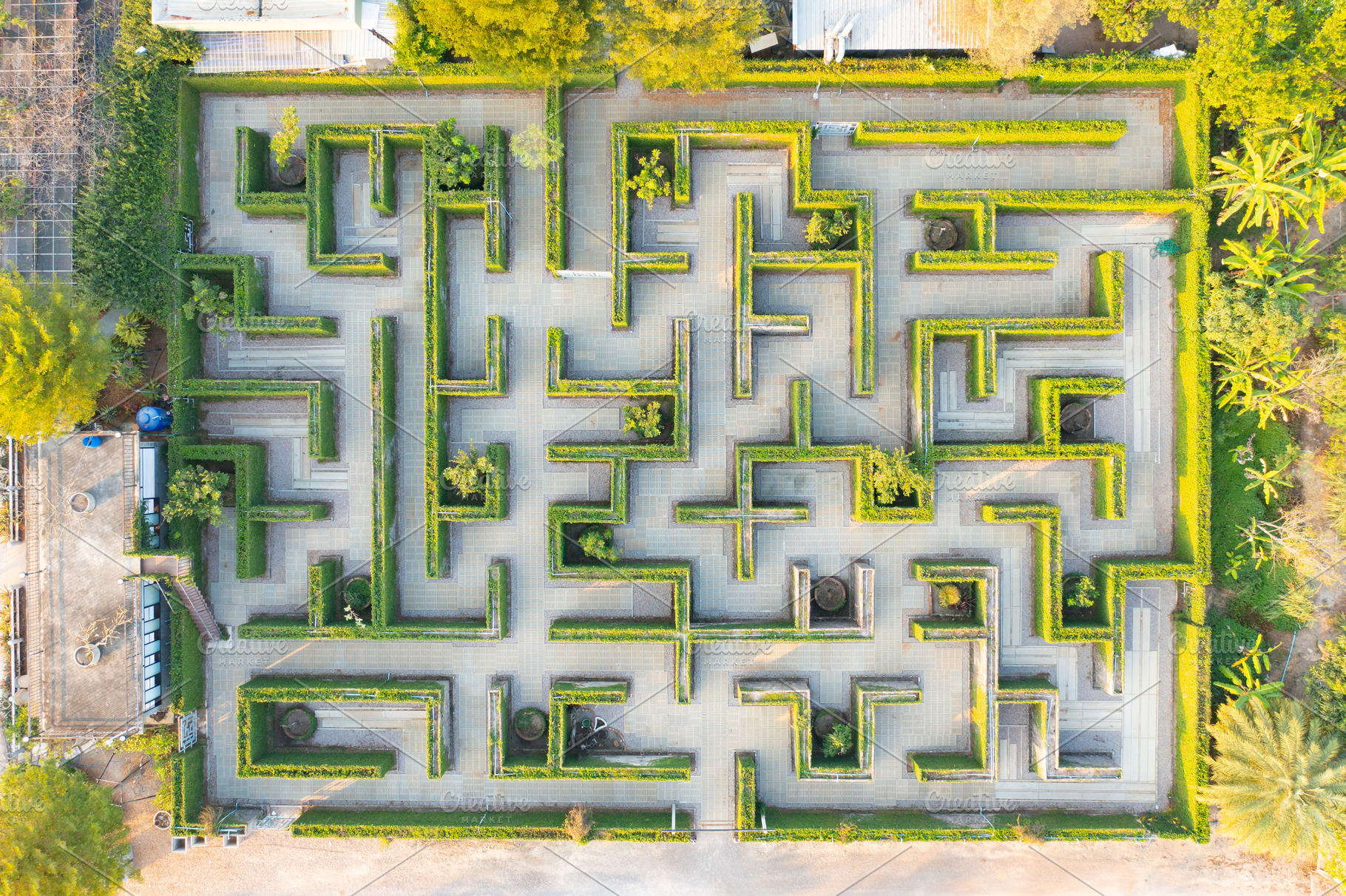 Aerial top view of green maze, The Secret Space, Ratchaburi, Tha, a Background Photo by Tampatra