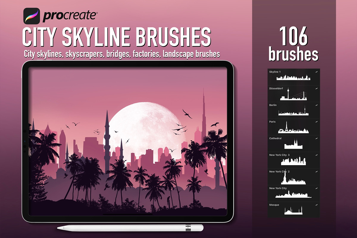 Procreate city skyline creator brush, a Brush Add-On by PDknyStudio