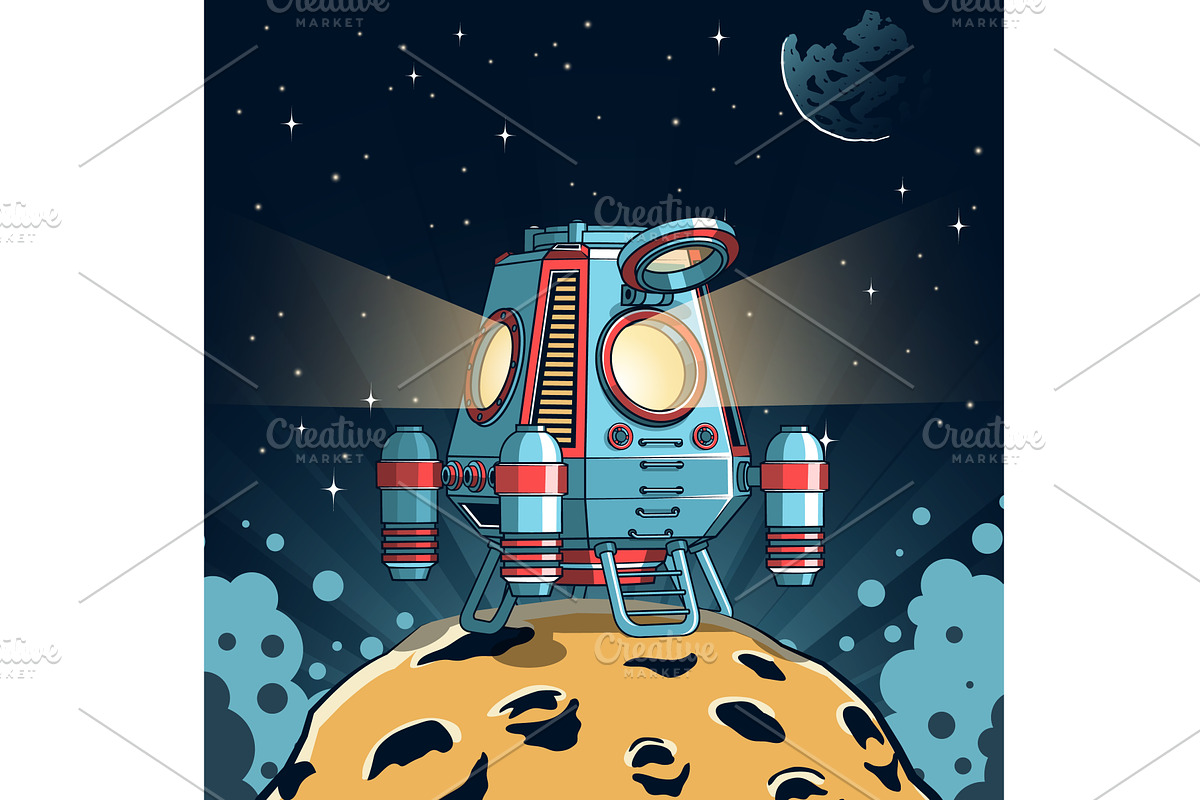Retro Futuristic Space Lander On, an Illustration by Agor2012 shop