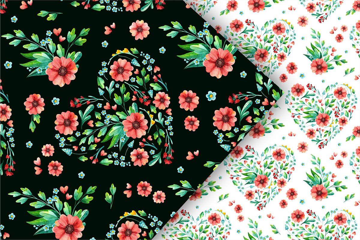 Floral Hearts Clipart & Patterns, a Decorative Illustration by Valin Malin (Photo 9 of 16)