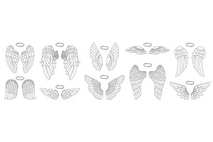 Angel Wings Line Doodle Vector Set, an Object Illustration by Lemberg Vector