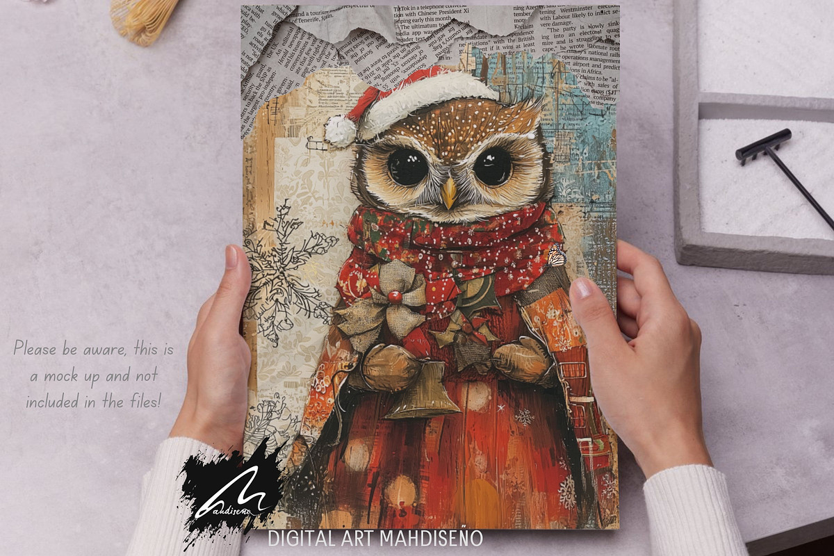 Cute Owl Xmas Junk Journal Pages, an Animal Illustration by Digital Art Mahdiseño (Photo 7 of 10)