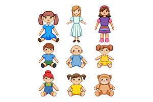 Collection of cute cartoon dolls and, an Object Graphic by pikepicture