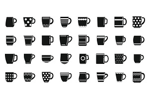 Mug Icons Set Simple Vector. Coffee