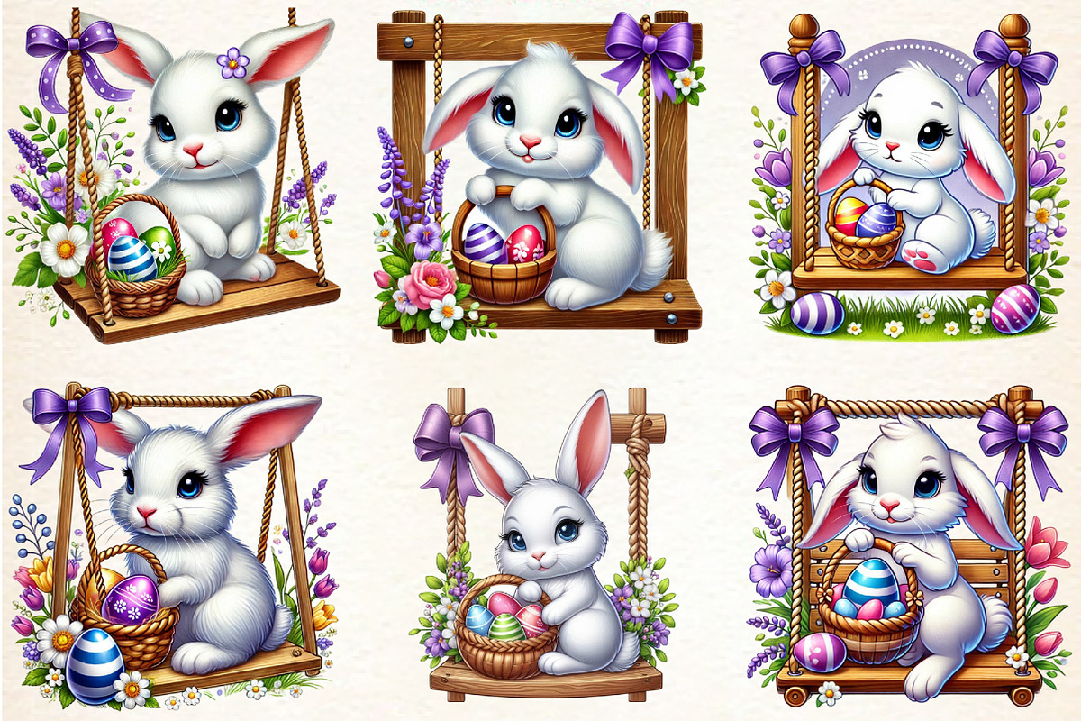 Easter Bunny Sitting Swing Clipart, an Illustration by DreamArtGraphic (Photo 4 of 4)