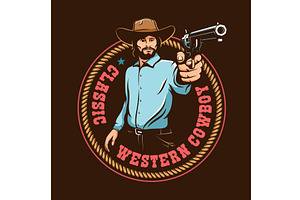 Retro Western Badge - Cowboy Aiming