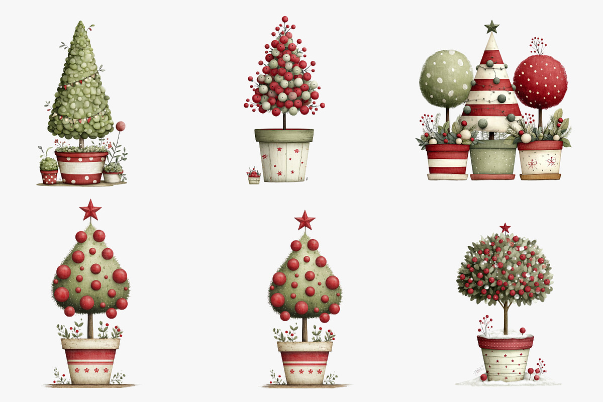 Whimsical Christmas Topiary Trees, an Illustration by CreationArt (Photo 4 of 7)