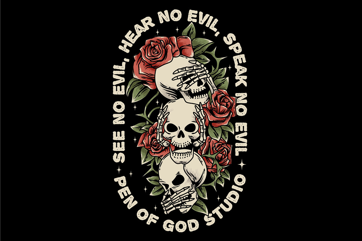 Skull no see, no hear, no speak, an Illustration by Pen of God Studio (Photo 1 of 4)