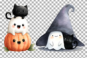 Halloween Ghost Cat Clipart PNG, a Seasonal Illustration by SugarCloudStudioArt (Thumbnail 6 of 6)