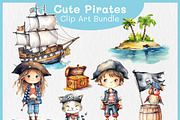 Cute Pirates Watercolor Clipart PNG, a Decorative Illustration by Digital Dreamscaping (Thumbnail 1 of 4)